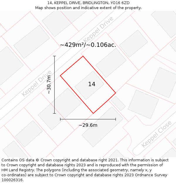 14, KEPPEL DRIVE, BRIDLINGTON, YO16 6ZD: Plot and title map