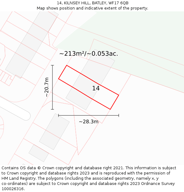 14, KILNSEY HILL, BATLEY, WF17 6QB: Plot and title map