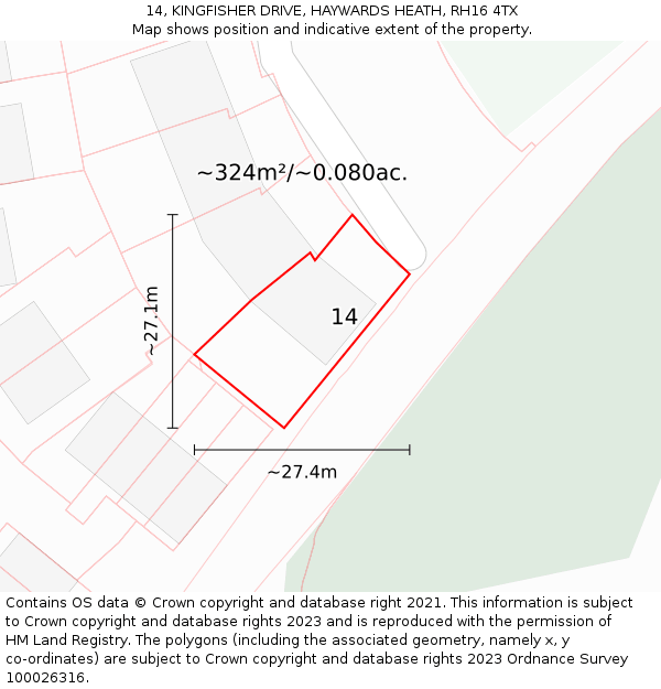 14, KINGFISHER DRIVE, HAYWARDS HEATH, RH16 4TX: Plot and title map