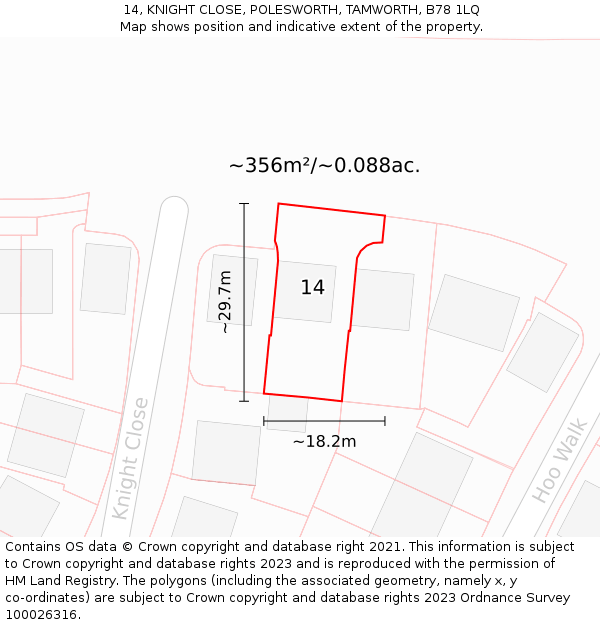 14, KNIGHT CLOSE, POLESWORTH, TAMWORTH, B78 1LQ: Plot and title map