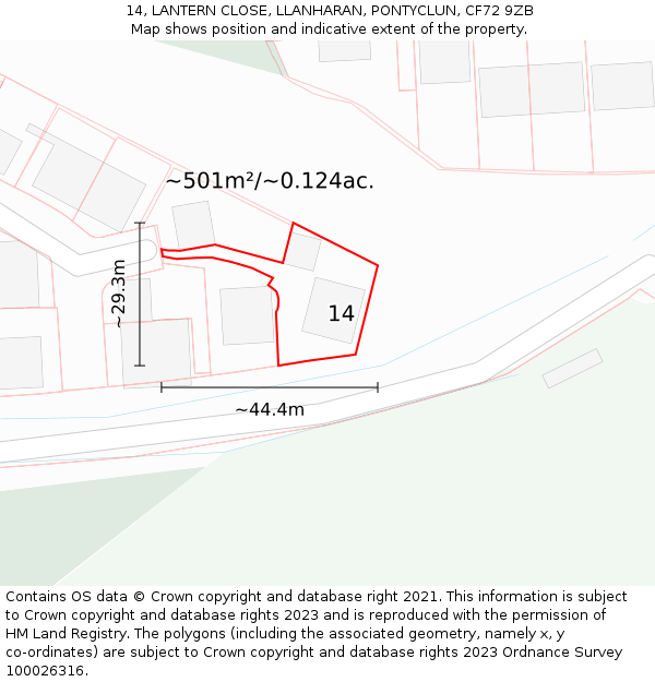 14, LANTERN CLOSE, LLANHARAN, PONTYCLUN, CF72 9ZB: Plot and title map