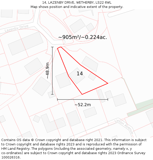 14, LAZENBY DRIVE, WETHERBY, LS22 6WL: Plot and title map