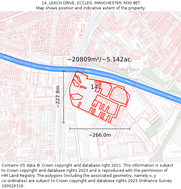 14, LEACH DRIVE, ECCLES, MANCHESTER, M30 8ET: Plot and title map