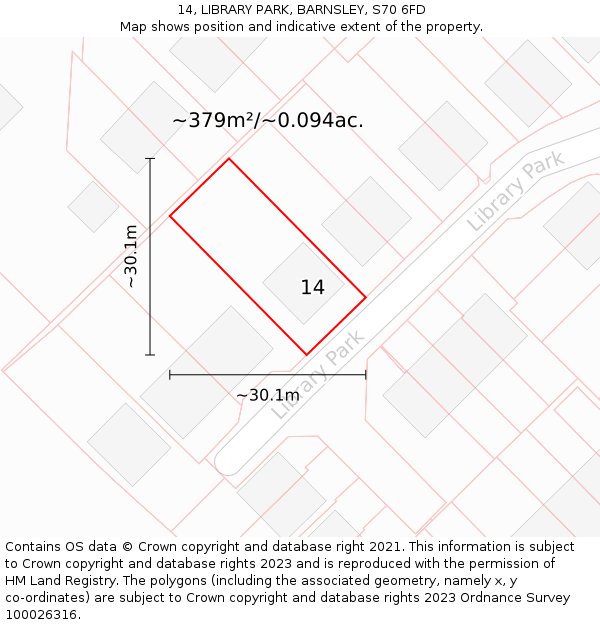 14, LIBRARY PARK, BARNSLEY, S70 6FD: Plot and title map