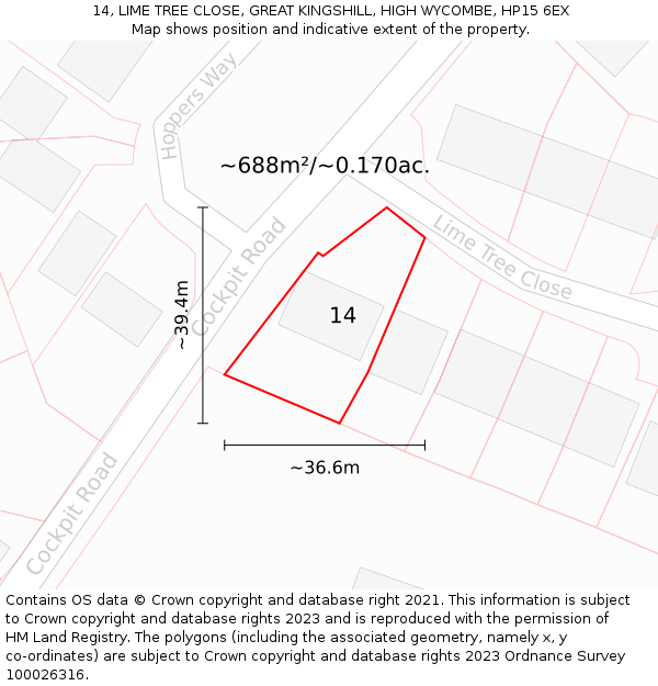 14, LIME TREE CLOSE, GREAT KINGSHILL, HIGH WYCOMBE, HP15 6EX: Plot and title map