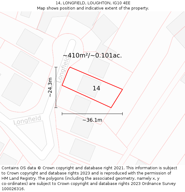 14, LONGFIELD, LOUGHTON, IG10 4EE: Plot and title map