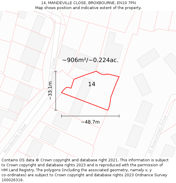 14, MANDEVILLE CLOSE, BROXBOURNE, EN10 7PN: Plot and title map