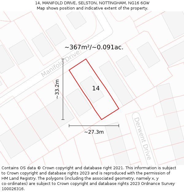 14, MANIFOLD DRIVE, SELSTON, NOTTINGHAM, NG16 6GW: Plot and title map