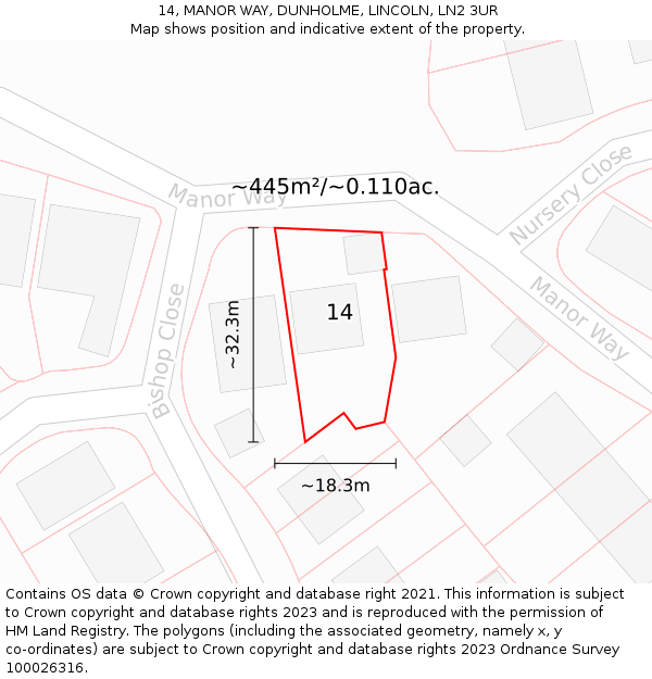 14, MANOR WAY, DUNHOLME, LINCOLN, LN2 3UR: Plot and title map