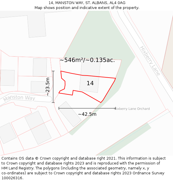 14, MANSTON WAY, ST. ALBANS, AL4 0AG: Plot and title map