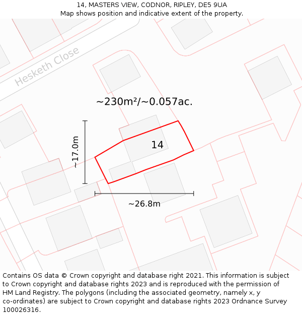 14, MASTERS VIEW, CODNOR, RIPLEY, DE5 9UA: Plot and title map