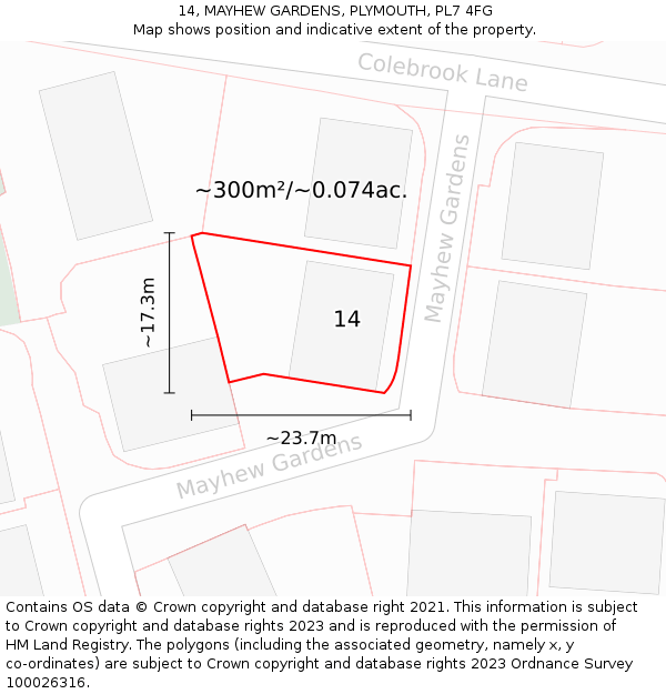 14, MAYHEW GARDENS, PLYMOUTH, PL7 4FG: Plot and title map