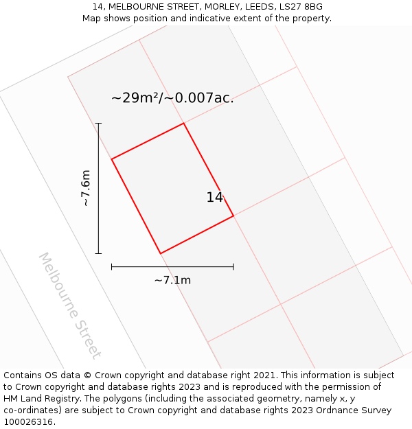 14, MELBOURNE STREET, MORLEY, LEEDS, LS27 8BG: Plot and title map