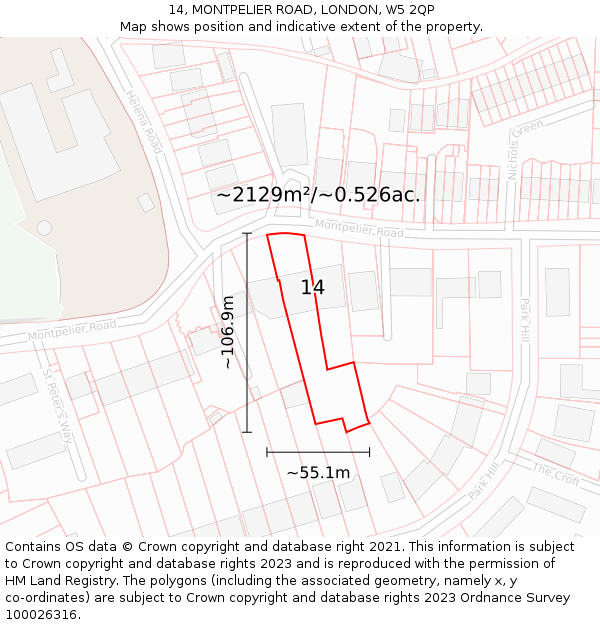 14, MONTPELIER ROAD, LONDON, W5 2QP: Plot and title map