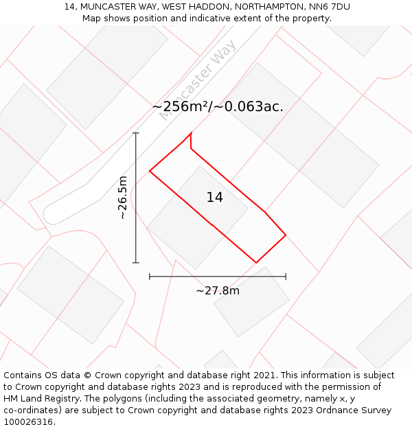 14, MUNCASTER WAY, WEST HADDON, NORTHAMPTON, NN6 7DU: Plot and title map