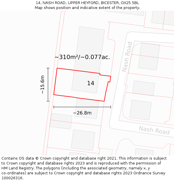 14, NASH ROAD, UPPER HEYFORD, BICESTER, OX25 5BL: Plot and title map