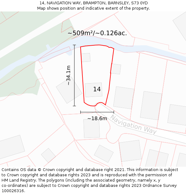 14, NAVIGATION WAY, BRAMPTON, BARNSLEY, S73 0YD: Plot and title map