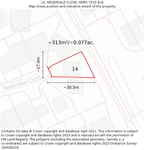 14, NEDERDALE CLOSE, YARM, TS15 9UE: Plot and title map