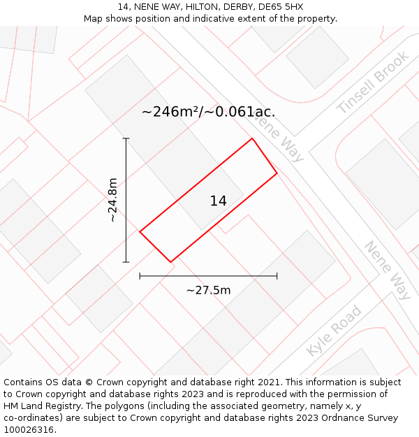 14, NENE WAY, HILTON, DERBY, DE65 5HX: Plot and title map