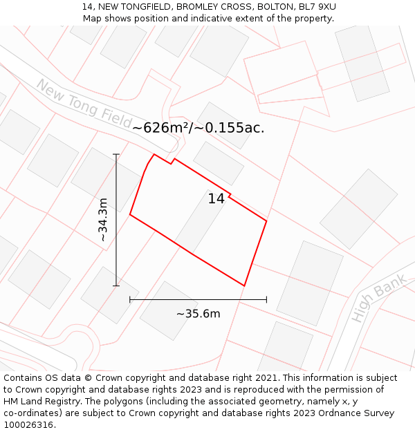 14, NEW TONGFIELD, BROMLEY CROSS, BOLTON, BL7 9XU: Plot and title map