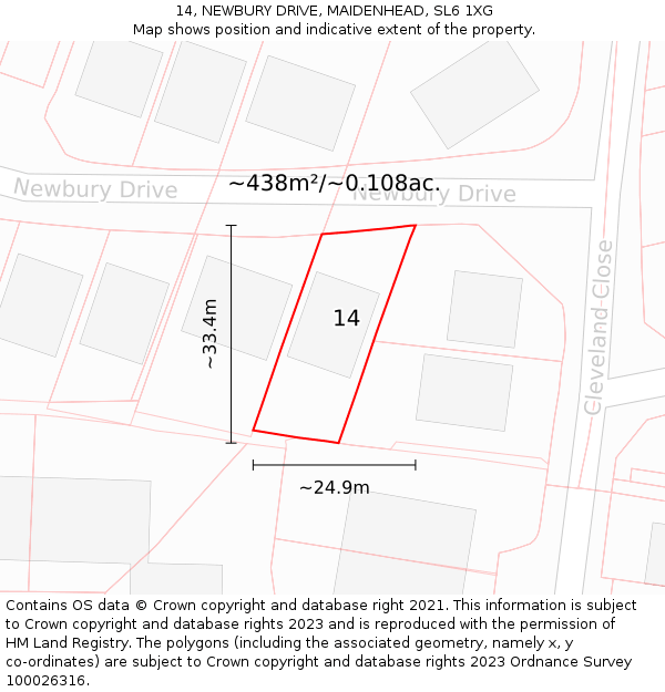 14, NEWBURY DRIVE, MAIDENHEAD, SL6 1XG: Plot and title map