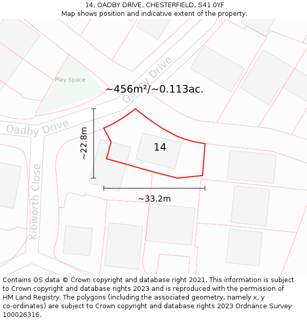 14, OADBY DRIVE, CHESTERFIELD, S41 0YF: Plot and title map