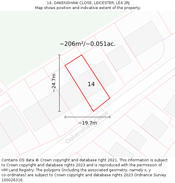 14, OAKENSHAW CLOSE, LEICESTER, LE4 2RJ: Plot and title map