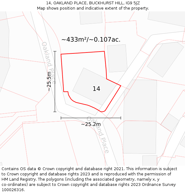 14, OAKLAND PLACE, BUCKHURST HILL, IG9 5JZ: Plot and title map