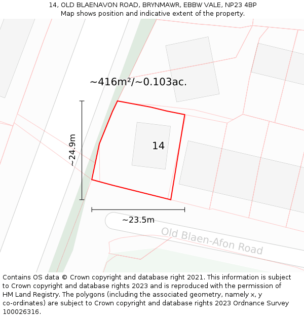 14, OLD BLAENAVON ROAD, BRYNMAWR, EBBW VALE, NP23 4BP: Plot and title map