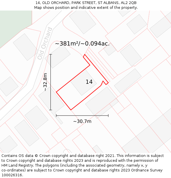 14, OLD ORCHARD, PARK STREET, ST ALBANS, AL2 2QB: Plot and title map