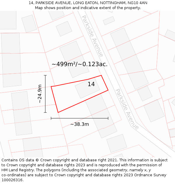 14, PARKSIDE AVENUE, LONG EATON, NOTTINGHAM, NG10 4AN: Plot and title map