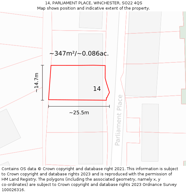 14, PARLIAMENT PLACE, WINCHESTER, SO22 4QS: Plot and title map