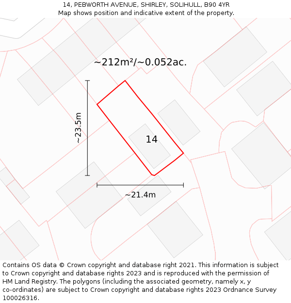 14, PEBWORTH AVENUE, SHIRLEY, SOLIHULL, B90 4YR: Plot and title map