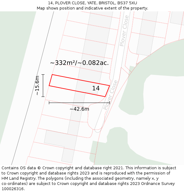 14, PLOVER CLOSE, YATE, BRISTOL, BS37 5XU: Plot and title map