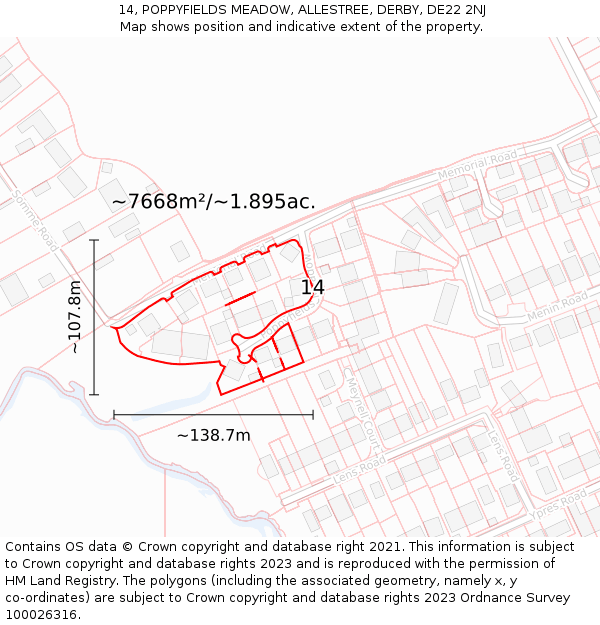 14, POPPYFIELDS MEADOW, ALLESTREE, DERBY, DE22 2NJ: Plot and title map