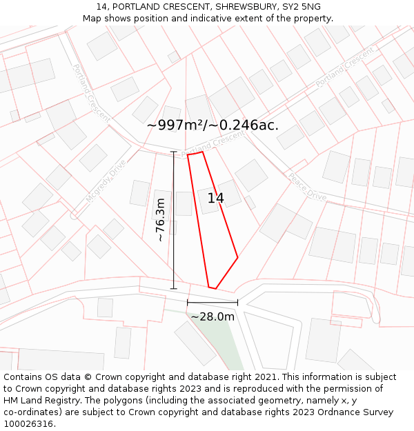 14, PORTLAND CRESCENT, SHREWSBURY, SY2 5NG: Plot and title map