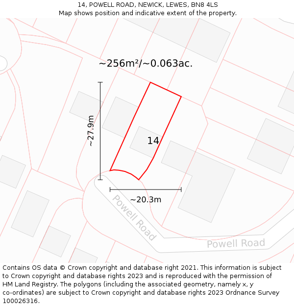 14, POWELL ROAD, NEWICK, LEWES, BN8 4LS: Plot and title map