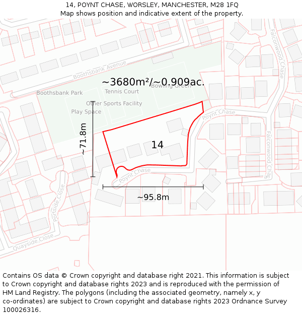 14, POYNT CHASE, WORSLEY, MANCHESTER, M28 1FQ: Plot and title map