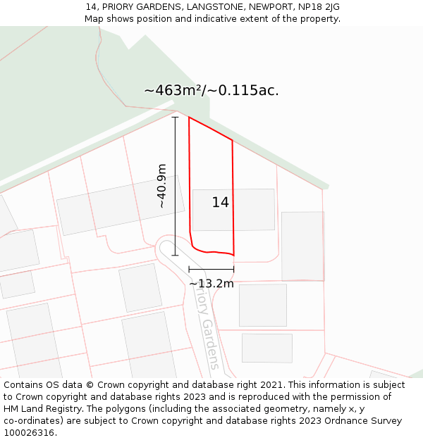 14, PRIORY GARDENS, LANGSTONE, NEWPORT, NP18 2JG: Plot and title map