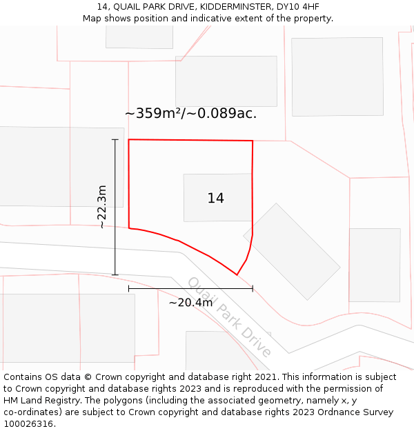 14, QUAIL PARK DRIVE, KIDDERMINSTER, DY10 4HF: Plot and title map