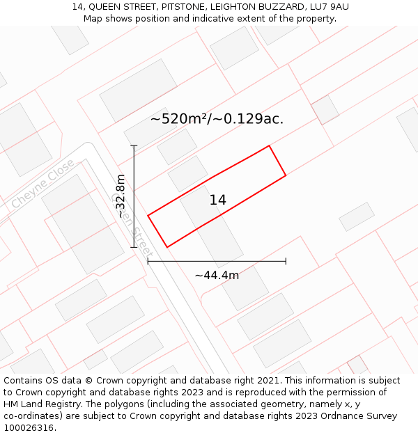 14, QUEEN STREET, PITSTONE, LEIGHTON BUZZARD, LU7 9AU: Plot and title map