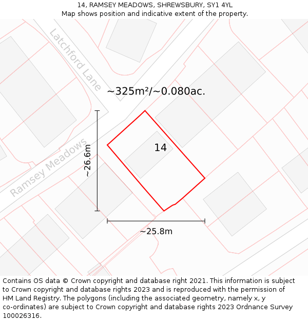 14, RAMSEY MEADOWS, SHREWSBURY, SY1 4YL: Plot and title map