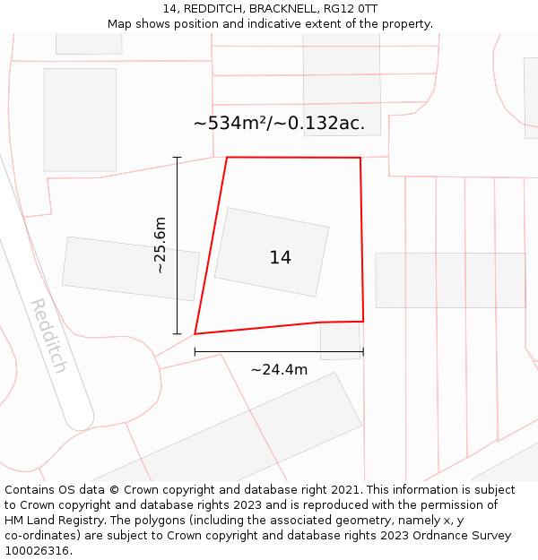 14, REDDITCH, BRACKNELL, RG12 0TT: Plot and title map