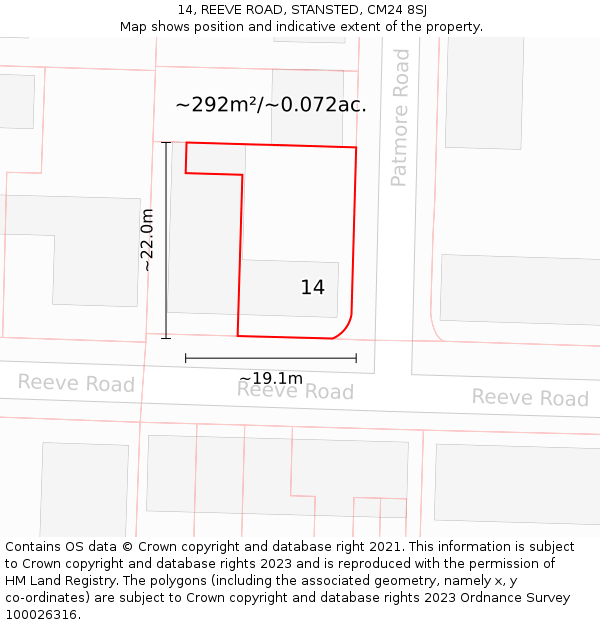 14, REEVE ROAD, STANSTED, CM24 8SJ: Plot and title map