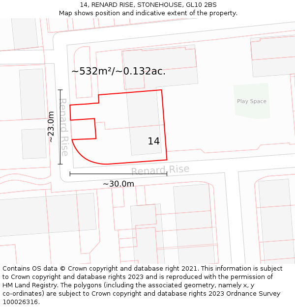 14, RENARD RISE, STONEHOUSE, GL10 2BS: Plot and title map