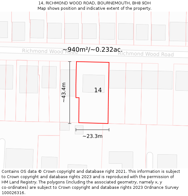 14, RICHMOND WOOD ROAD, BOURNEMOUTH, BH8 9DH: Plot and title map