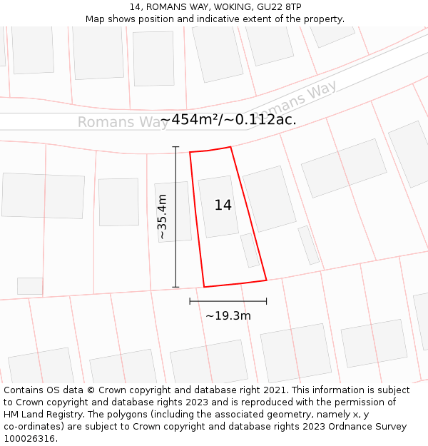 14, ROMANS WAY, WOKING, GU22 8TP: Plot and title map