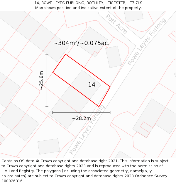 14, ROWE LEYES FURLONG, ROTHLEY, LEICESTER, LE7 7LS: Plot and title map