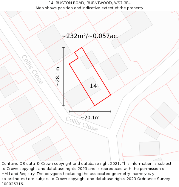 14, RUSTON ROAD, BURNTWOOD, WS7 3RU: Plot and title map