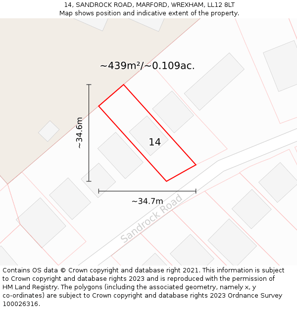 14, SANDROCK ROAD, MARFORD, WREXHAM, LL12 8LT: Plot and title map